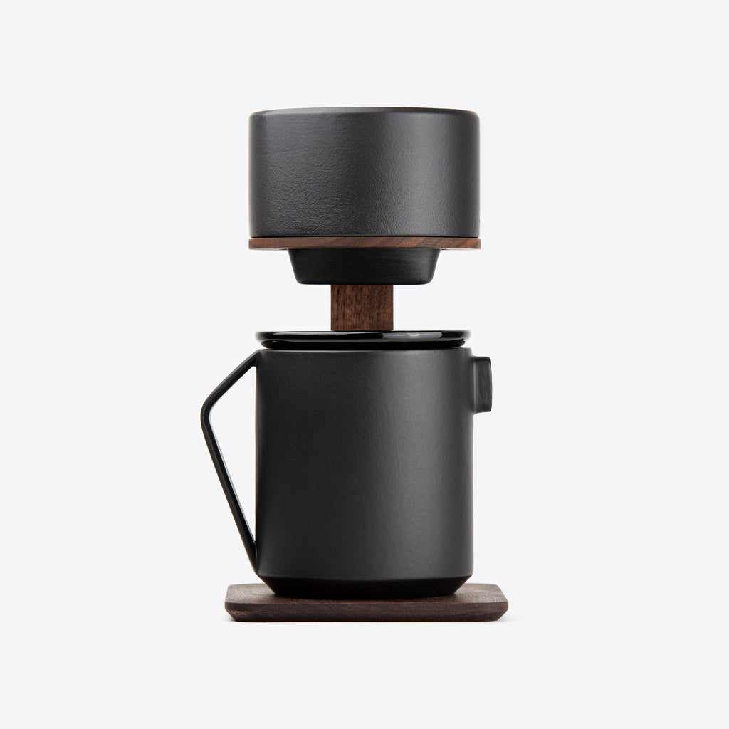 Pour-Over Coffee Maker in Walnut Wood and Black Ceramics by Wolf Miu