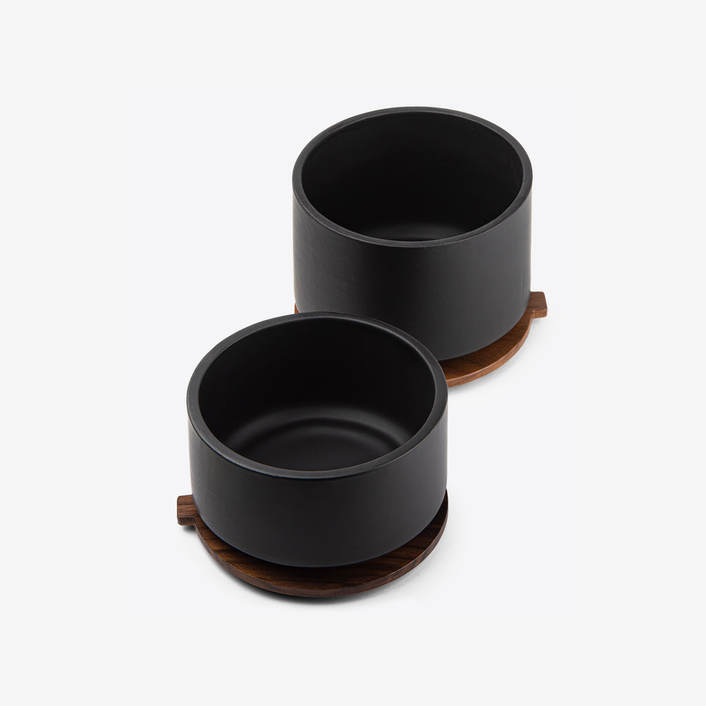 Canister in black ceramics and walnut wood lid by Wolf Miu